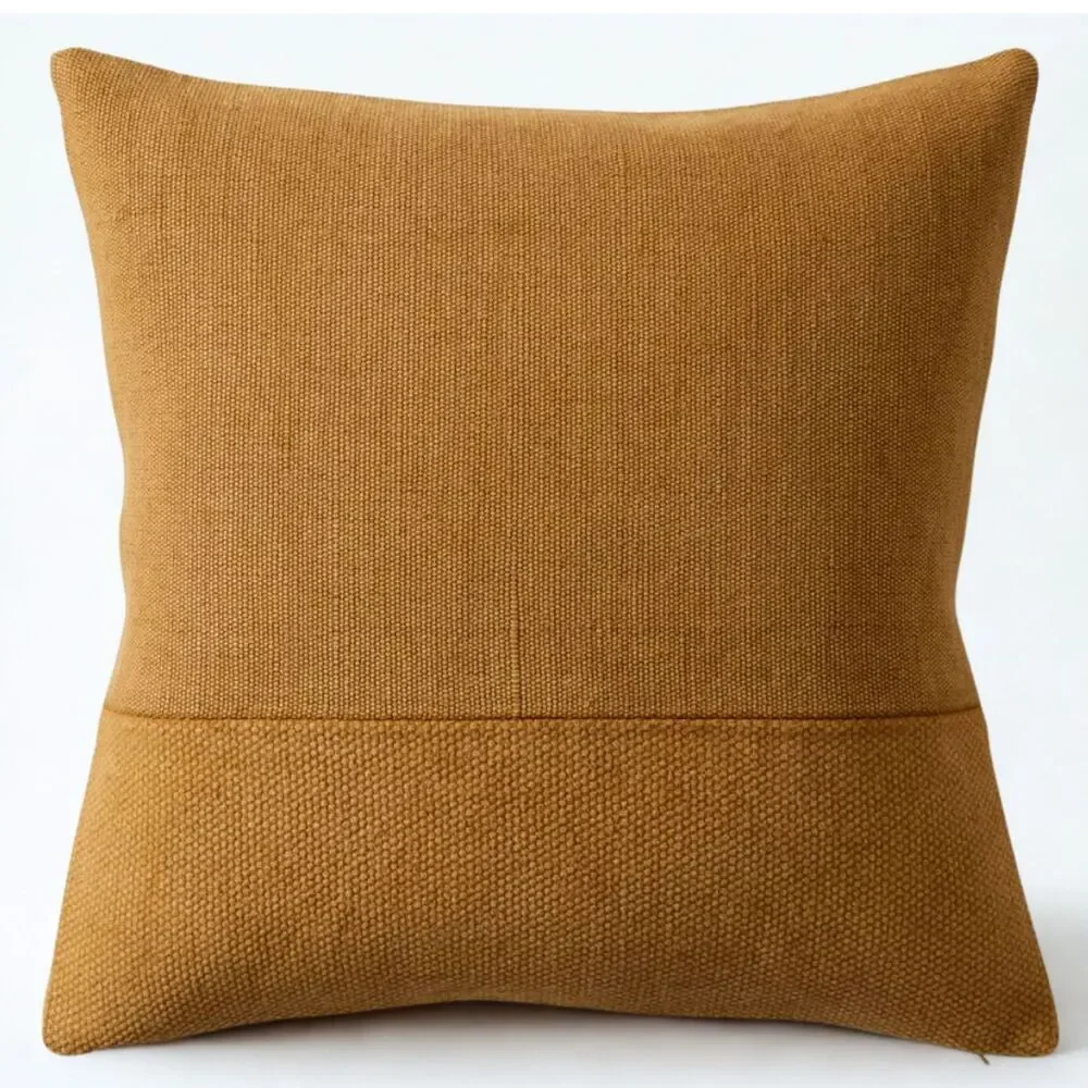 West Elm Cotton Canvas Pillow Cover Honey Gold Rust Cotton Jute Pattern Blocked